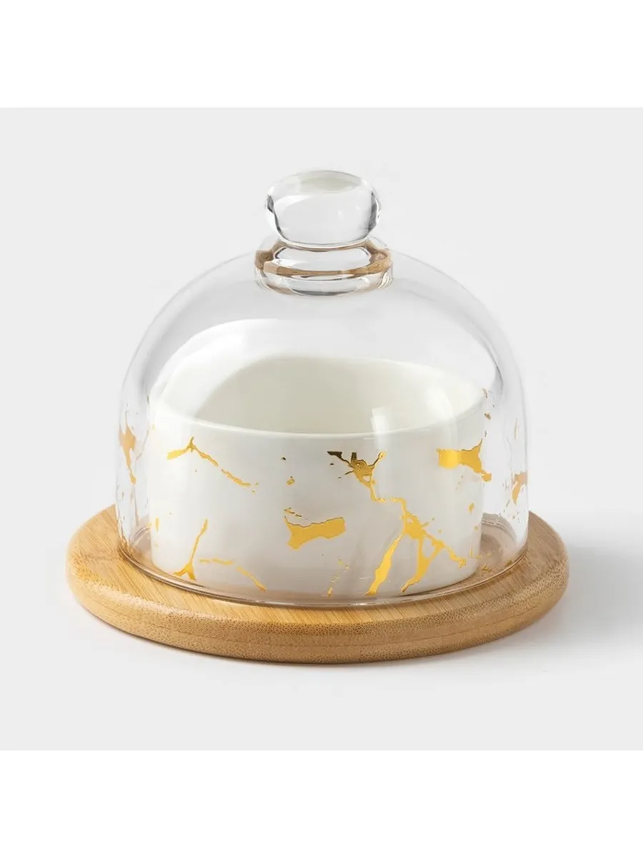 Икорница керамическая марбл с подставкой и крышкой 150мл 5066492