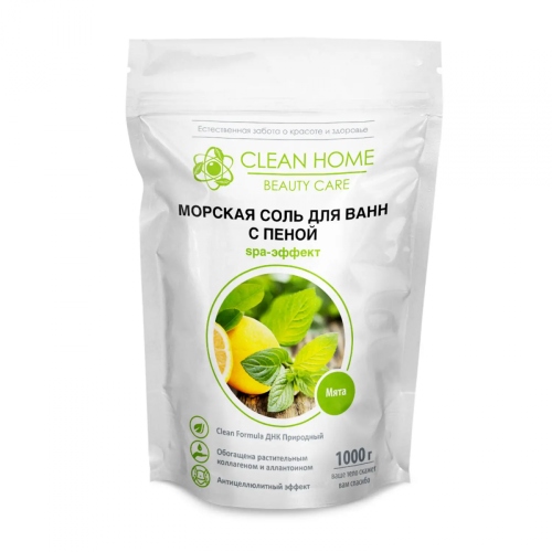 CLEAN HOME BEAUTY CARE соль д/ванн морская с пеной мята 1000г