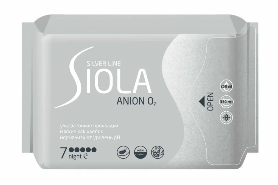 SIOLA Silver Line прокладки ультратонкие с анионным вкладышем night 7шт