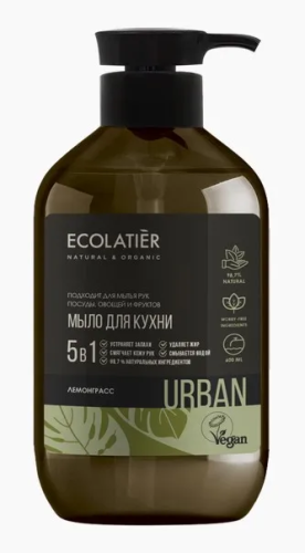 ECOLATIER Urban мыло жидкое д/рук 5в1 кухонное лемонграсc 600мл