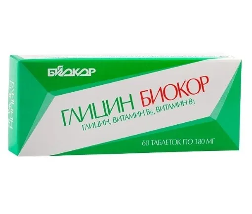БИОКОР бад глицин  к пище с витаминами В1 В6 60шт