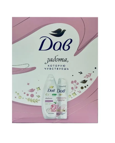 ДАВ набор подарочный: крем-гель д/душа пион и сливочная ваниль, антиперспирант нежность пудры 50мл