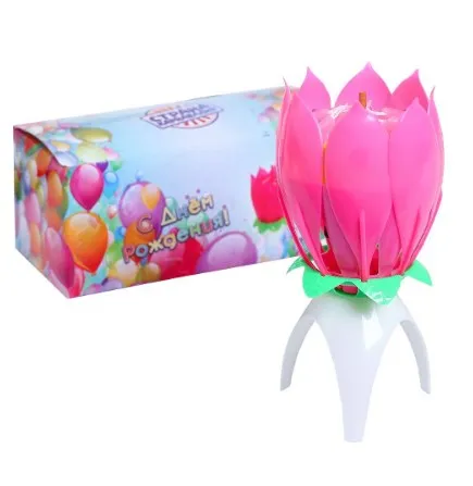 Свеча д/торта музыкальная дизайн тюльпан розовый 12*5см 252694