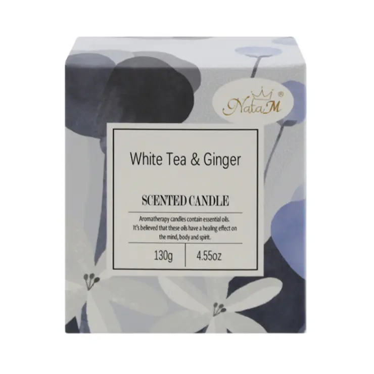 NATA M свеча аромат. в стакане лунные цветы белый чай и имбирь цв.синий 130г