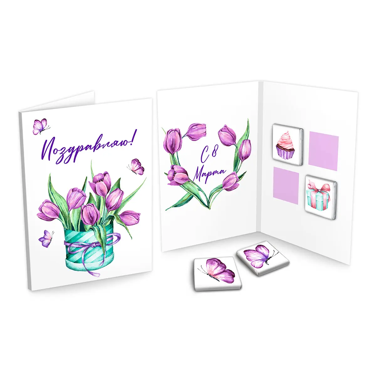 CHOKOCAT шоколад в открытке тюльпаны и бабочки 20г