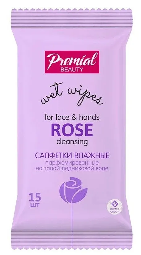 PREMIAL салфетки влажные очищающие la fleur с ароматом розы 15шт