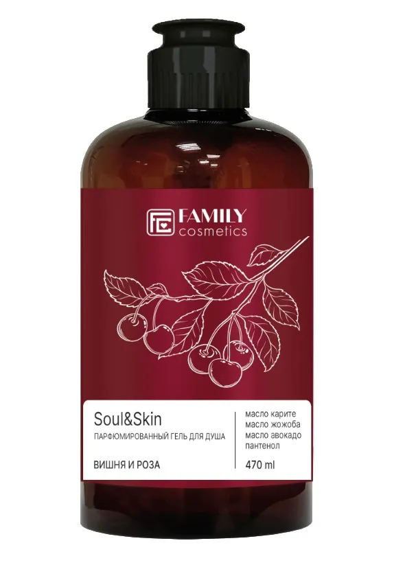 FAMILY COSMETICS Soul&Skin гель д/душа парфюмированный вишня и роза 470мл