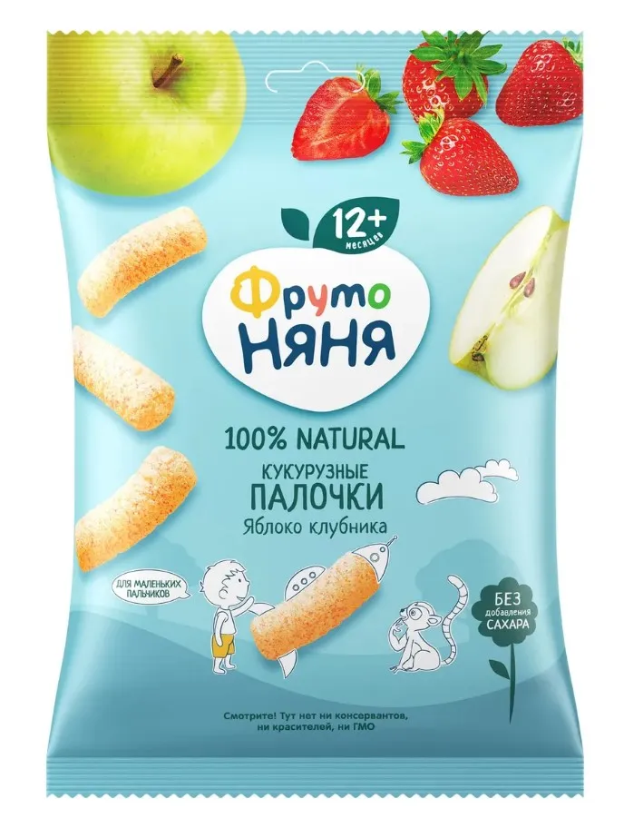 Дет пит  Фрутоняня палочки кукурузные с яблоком и клубникой 20г; 9