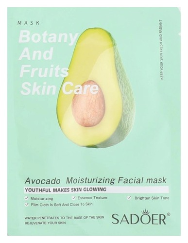 Sadoer Маска для лица тканевая увлажняющая с экстрактом авокадо Botany And Fruits, 25 г