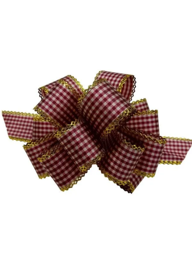 Бант декоративный с золотой полосой в клетку 3,2*51см 526