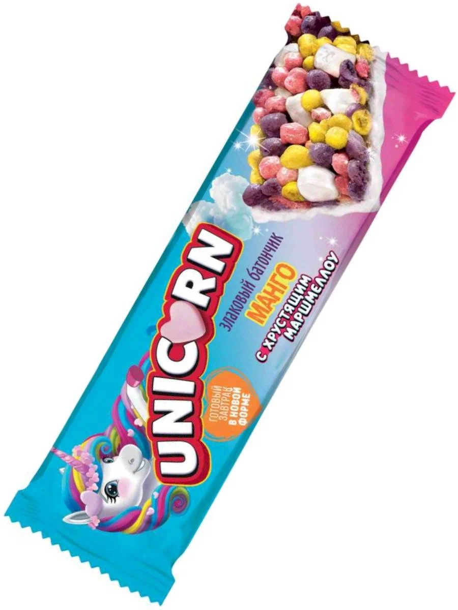 Батончик злаковый Уникорн со вкусом манго с хрустящим маршмеллоу 22г; 24