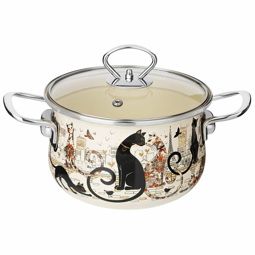 AGNESS кастрюля со стеклянной крышкой парижские коты 2,8л.