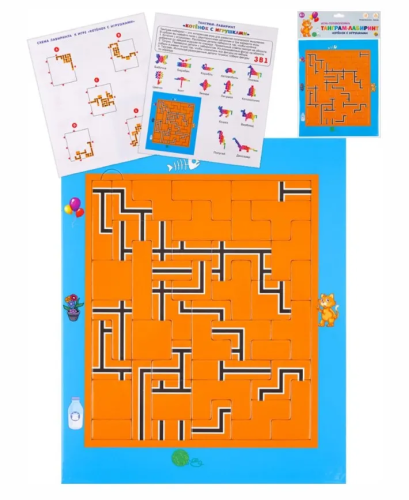 Рамка-вкладыш танграм-лабиринт котёнок с игрушками 39дет. П-2659