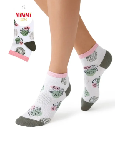 MINIMI носки женские тренд листья 4210 бьянко/милитари р.39-41