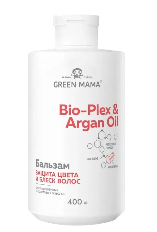 GREEN MAMA бальзам д/окрашенных и осветленных волос защита цвета и блеск bio-plex&argan oil 400мл