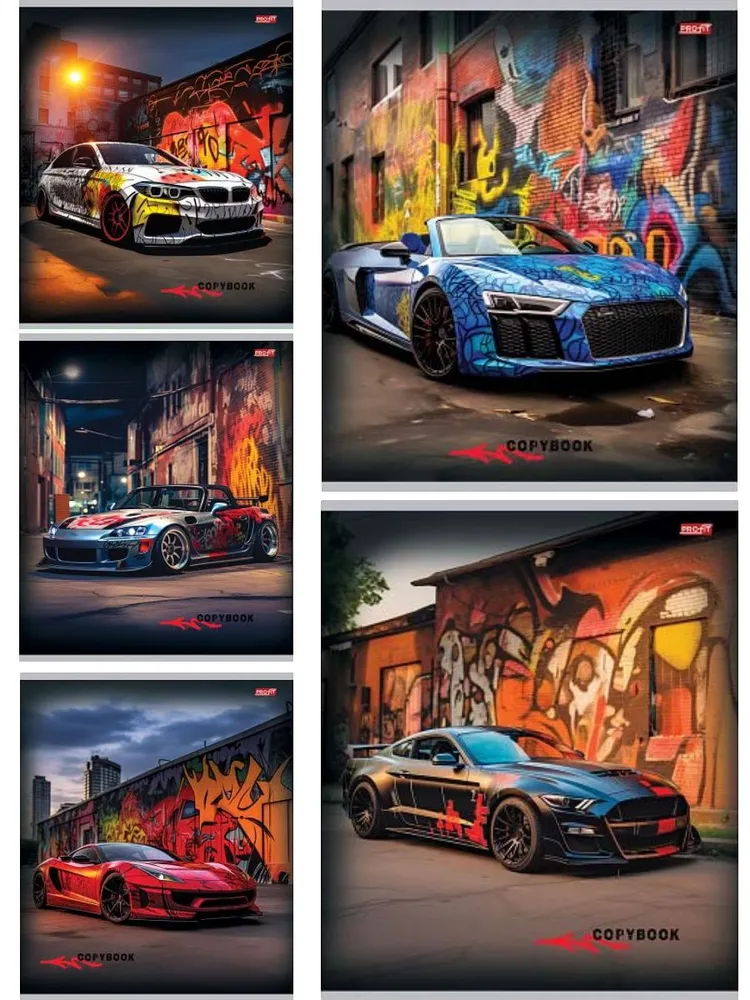 Тетрадь 48л клетка авто на фоне граффити