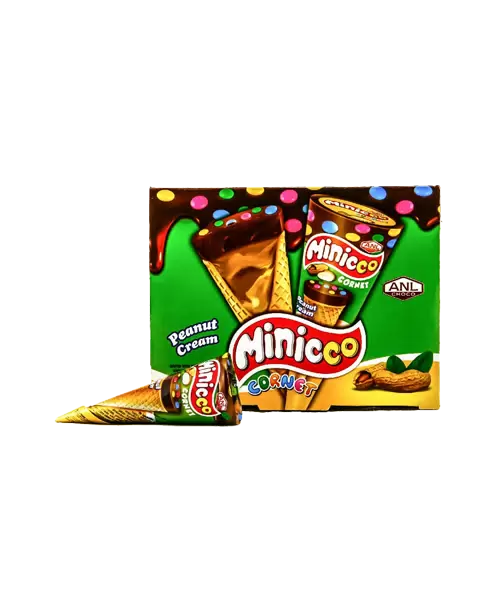 MINICCO CORNET десерт шоколадный в вафельном рожке арахис 25г/24