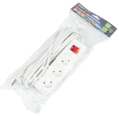 UNIEL удлинитель без заземления 10А 3гн. 5м S-CU3-5B WHITE