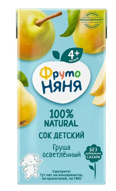 Дет пит Фрутоняня Сок грушевый осветленный б/сахара 200мл т/п; 18