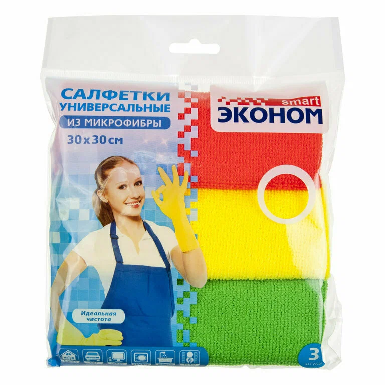 ЭКОНОМ SMART набор салфеток микрофибра 30*30см 3шт 72430