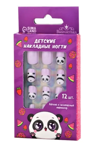 Ногти накладные детские панда 12шт 9348426