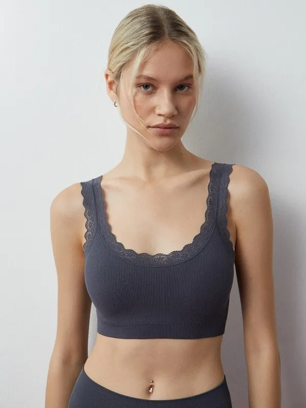 MINIMI топ короткий на широких кружевных бретелях 1121S grigio scuro р.S/M