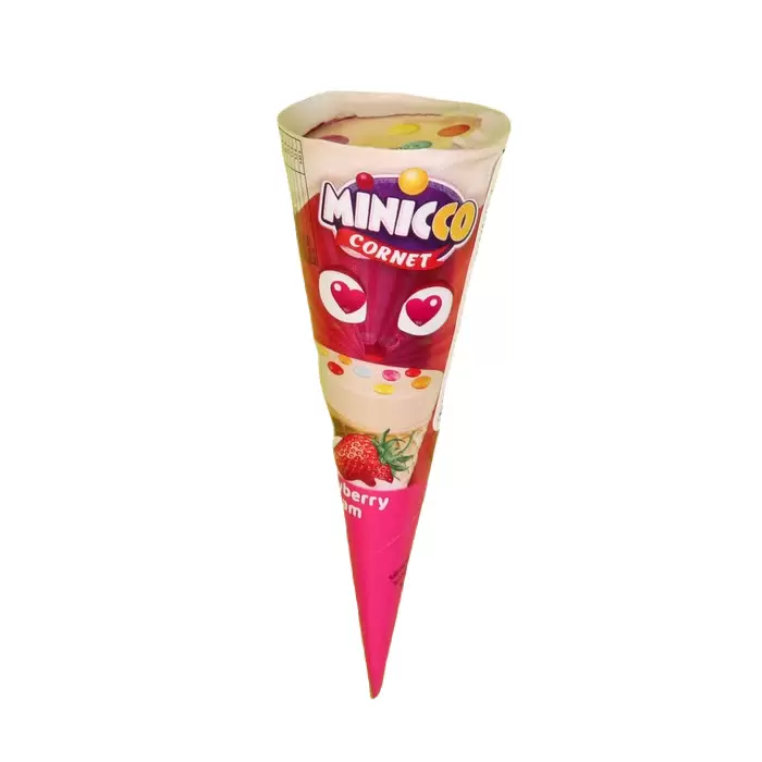 MINICCO CORNET десерт шоколадный в вафельном рожке белый шоколад клубника 25г /24