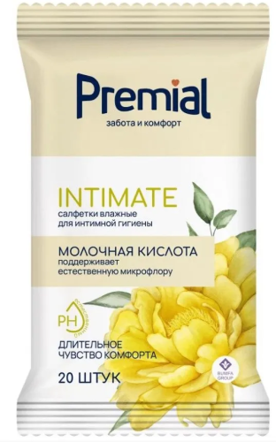 PREMIAL салфетки влажные д/интимной гигиены с молочной кислотой 20шт