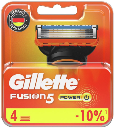 GILLETTE Fusion кассеты сменные д/бритья муж. power 4шт 095/246