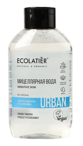 ECOLATIER URBAN мицеллярная вода д/снятия макияжа д/чувст.кожи цветок кактуса и алоэ вера 400мл