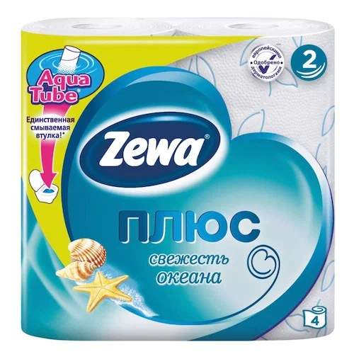 ZEWA ПЛЮС бумага туалетная свежесть океана 2сл. 4рулон голубая