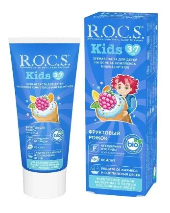 ROCS паста зубная детская фруктовый рожок без фтора 45г