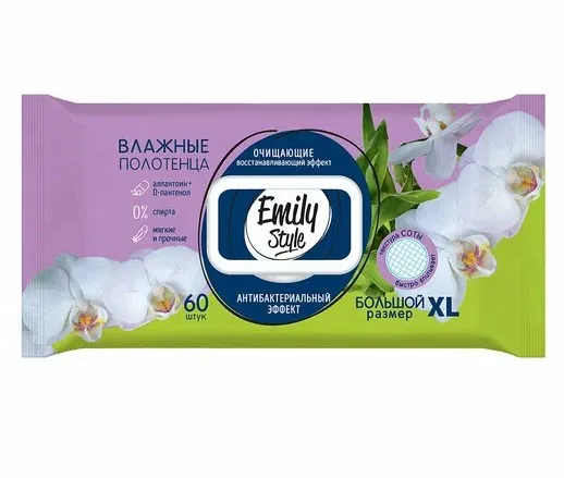 EMILY STYLE полотенца влажные антибактериальные с крышкой 60шт XL