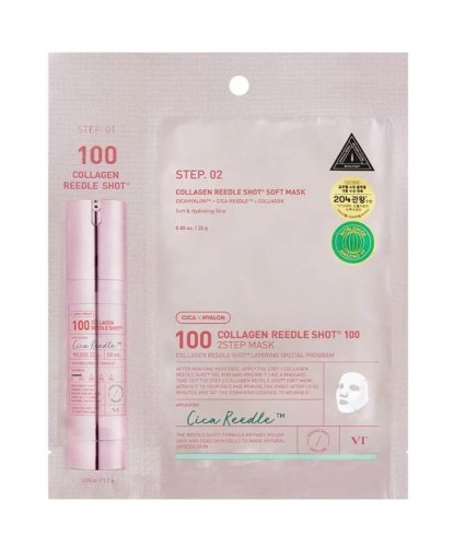 VT COSMETICS маска тканевая двухфазная с микроиглами collagen reedle shot 100 2step mask 25г+1,5г