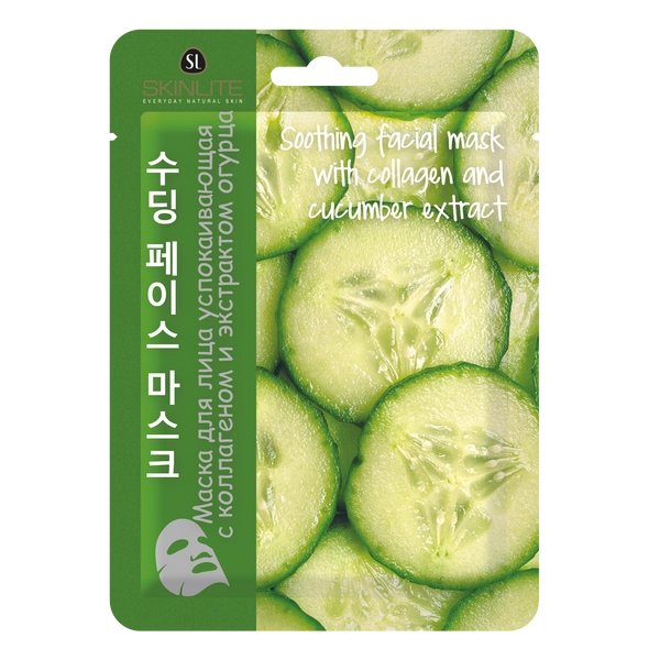 SKINLITE маска д/лица успокаивающая с коллагеном и экстракт огурца 23г SL-210
