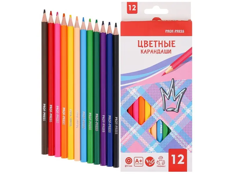Карандаши цветные пластик корона 12цв КЦ-9300