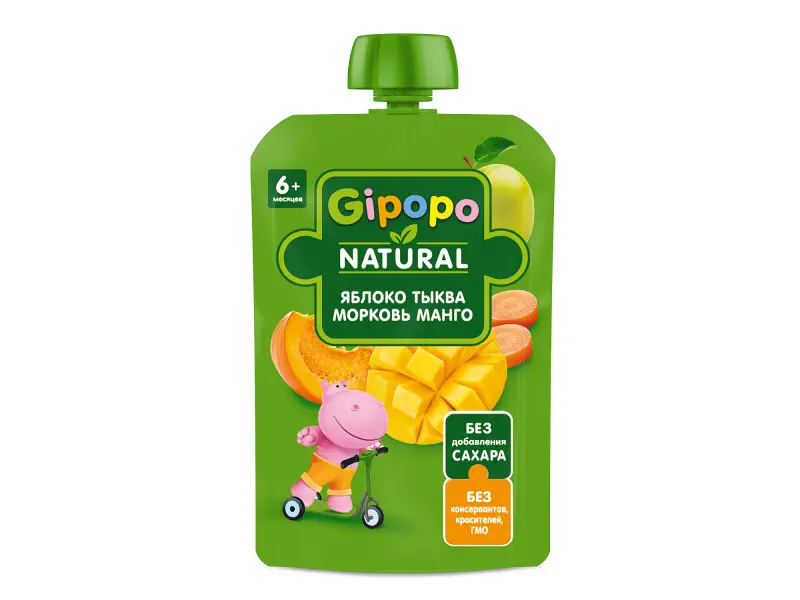 GIPOPO пюре детское фруктовое яблоко тыква морковь манго 90г пауч/12