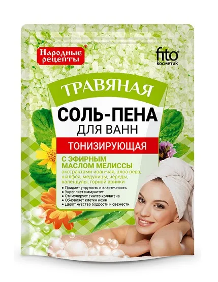 НАРОДНЫЕ РЕЦЕПТЫ соль-пена д/ванн тонизирующая травяная 200г