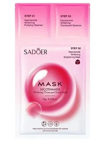 SADOER маска д/лица тканевая трехступенчатая с никотинамидом  25г