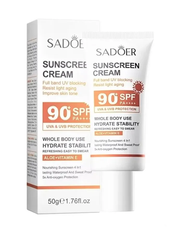 SADOER крем солнцезащитный с алоэ и витамином Е SPF90+PA++++ 50г