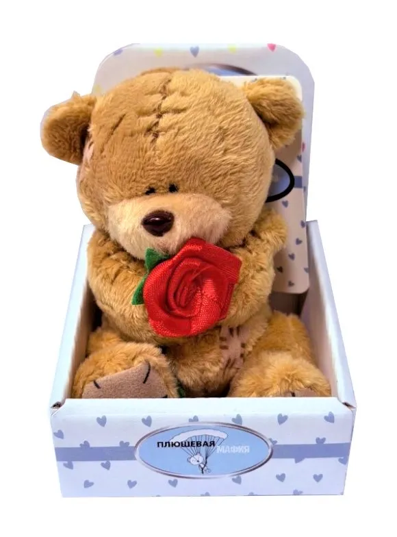 Игрушка мягкая мишка с розой коричневый