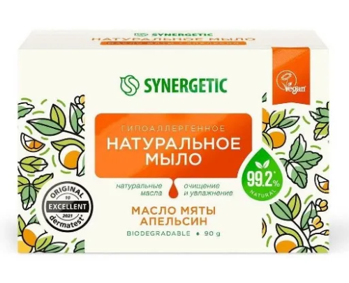 SYNERGETIC мыло туалетное натуральное масло мяты и апельсин 90г