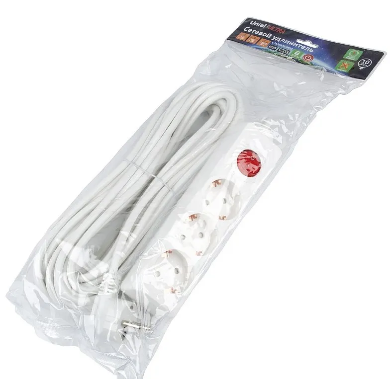 UNIEL удлинитель с заземлением 16А 3гн. 10м S-GCU3-10B WHITE