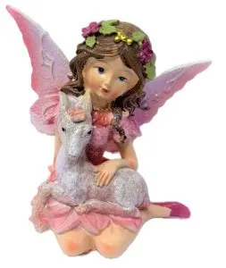 Сувенир полистоун девочка-бабочка с козликом розовые крылья 8,5*6*9см 10860014