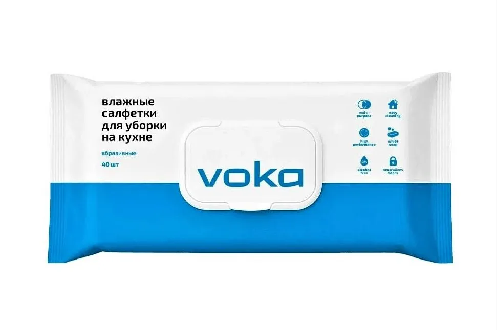 VOKA салфетки влажные д/уборки кухни абразивные 40шт