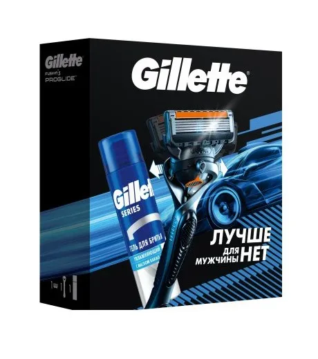 GILLETTE Fusion набор подарочный: бритва, см. кассета, гель д/бритья масло какао 200мл