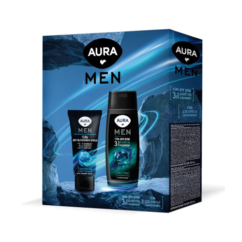 AURA MEN набор подарочный: гель д/душа экстра свежесть 250мл+гель д/бритья 150мл
