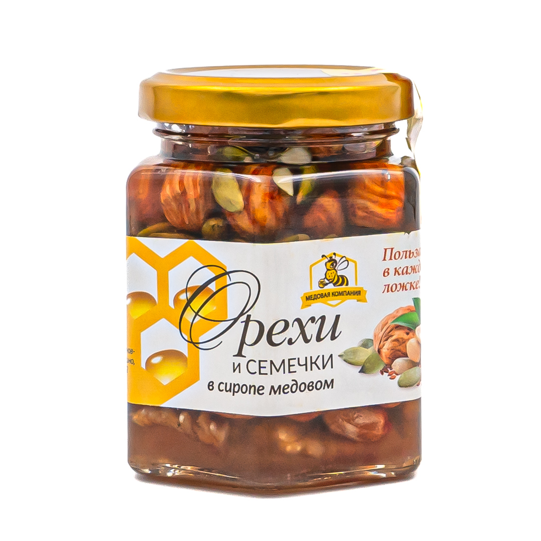 Орехи и семечки Медовая Компания в медовом сиропе 220г ст/б; 48