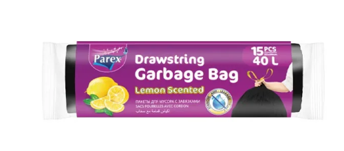 Пакеты д/мусора 40л 15шт PAREX с завязками с запахом лимона