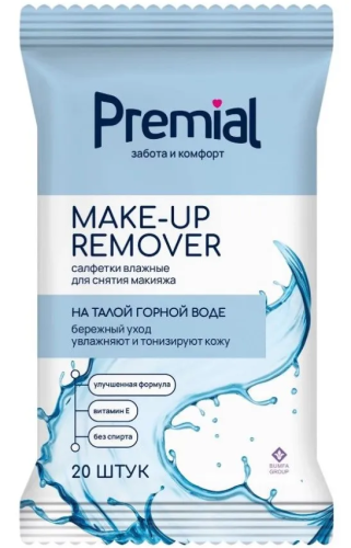 PREMIAL салфетки влажные д/снятия макияжа 20шт